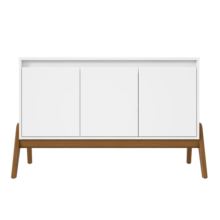 Manhattan Comfort Mid-Century Modern Gales 48.50” Sideboard with Solid Wood Legs - Matte White