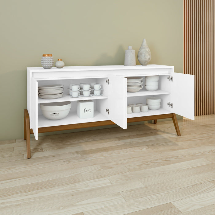 Manhattan Comfort Mid-Century Modern Gales 63.32” Sideboard with Solid Wood Legs - Matte White