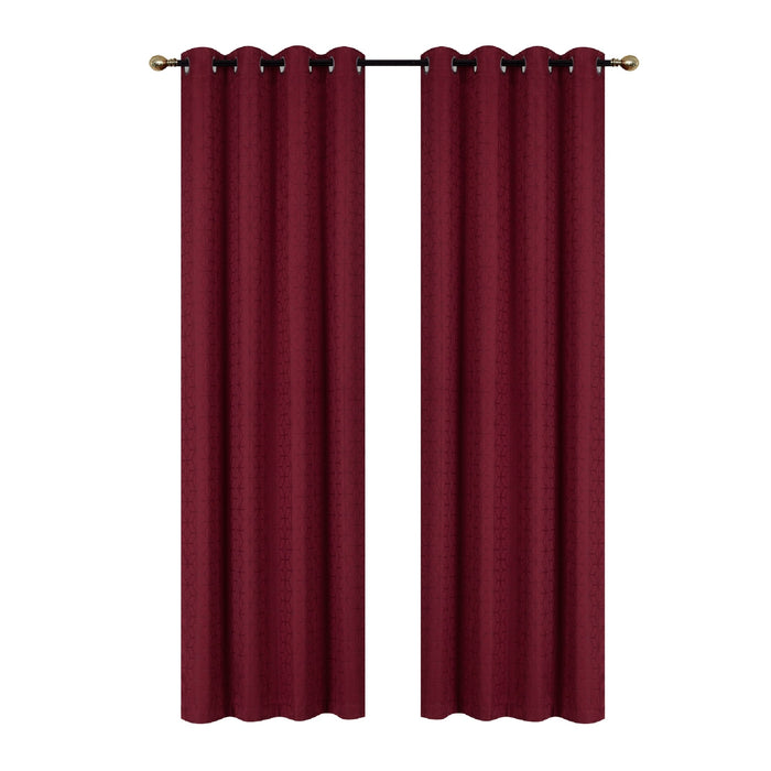 Jacquard Blackout Panel Geo Burgundy Drapes and Blinds