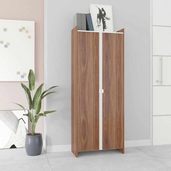 Manhattan Comfort Mid-Century Modern Ratzer Storage Cabinet with 11 Shelves - Brown & White