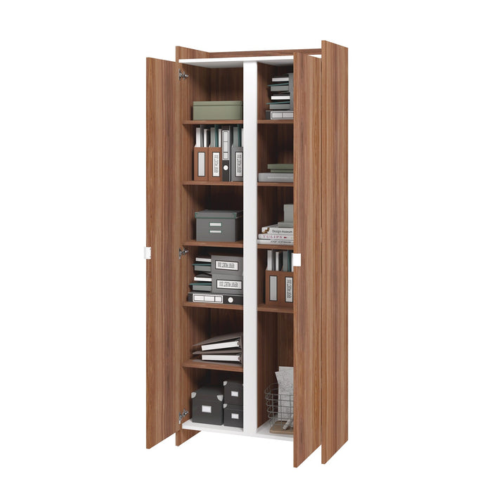 Manhattan Comfort Mid-Century Modern Ratzer Storage Cabinet with 11 Shelves - Brown & White