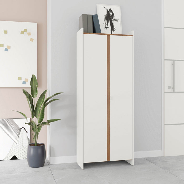 Manhattan Comfort Mid-Century Modern Ratzer Storage Cabinet with 11 Shelves - White & Brown