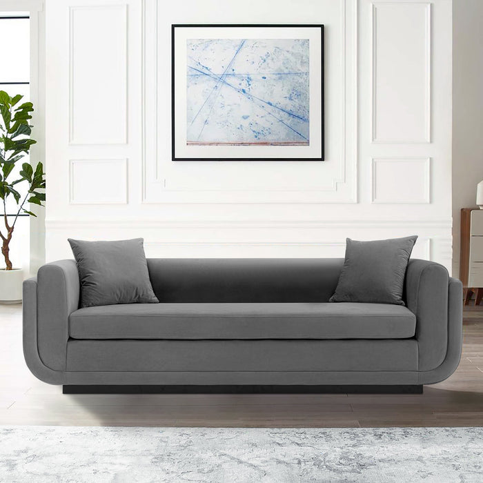 Manhattan Comfort Contemporary Edmonda Velvet Sofa with Pillows - Dark Grey