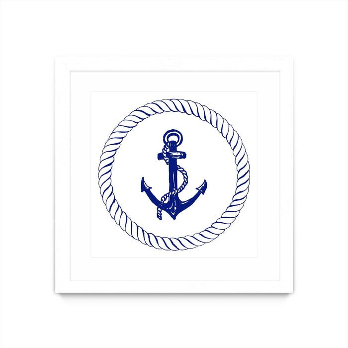 \"Blue Nautical Circle I\" Matted and Framed White 36x36 Wall Art