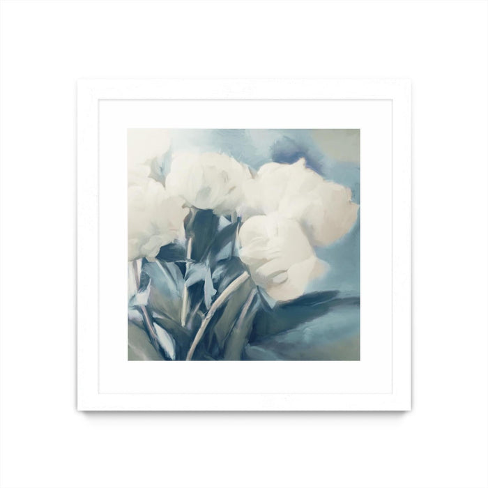 \"White Roses I\" Matted and Framed White 36x36 Wall Art