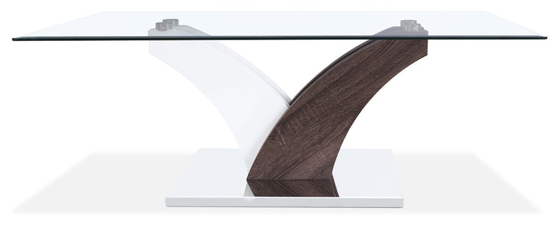Tuxedo 48\" Modern Glass Top Coffee Table - White and Grey with Metal Base