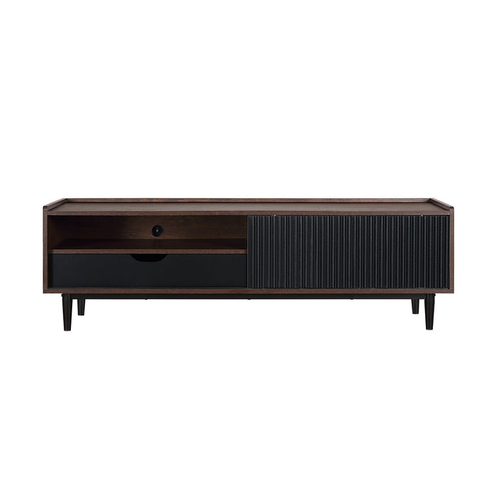 Manhattan Comfort Duane 59.25\" Modern Ribbed TV Stand - Dark Brown & Black