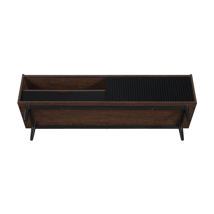 Manhattan Comfort Duane 59.25\" Modern Ribbed TV Stand - Dark Brown & Black