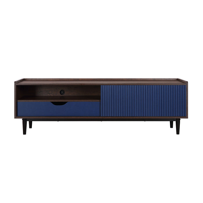 Manhattan Comfort Duane 59.25\" Modern Ribbed TV Stand - Dark Brown & Navy Blue