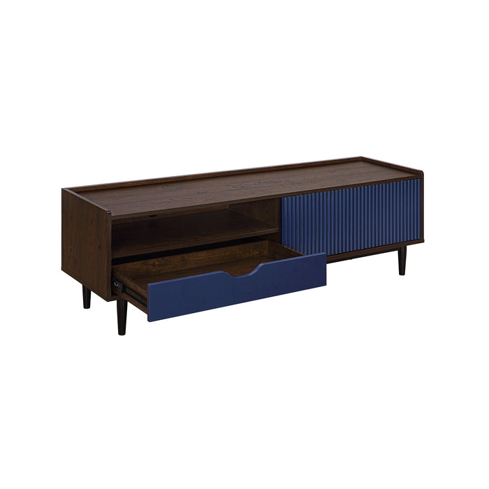 Manhattan Comfort Duane 59.25\" Modern Ribbed TV Stand - Dark Brown & Navy Blue