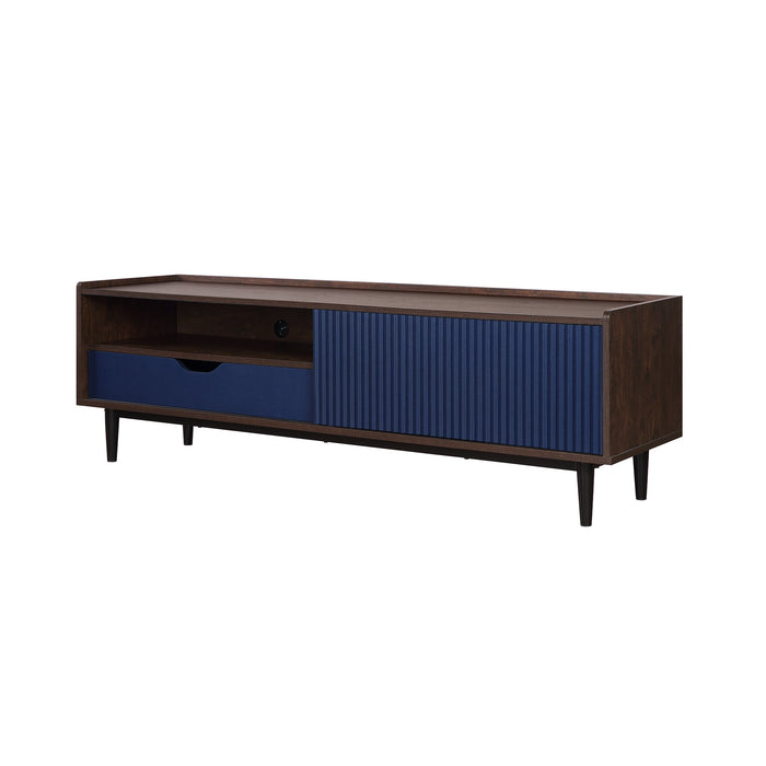 Manhattan Comfort Duane 59.25\" Modern Ribbed TV Stand - Dark Brown & Navy Blue