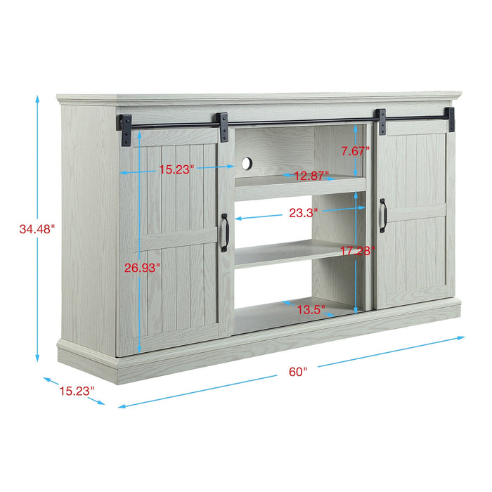 Manhattan Comfort Myrtle 60\" TV Stand with 2 Sliding Doors - Cream Oak