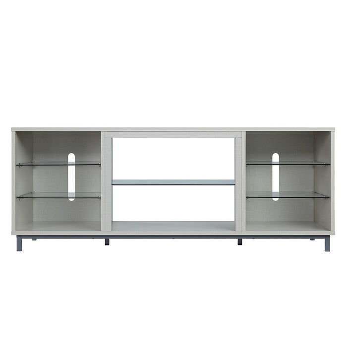 Manhattan Comfort Brighton 60\" TV Stand with Glass Shelves & Media Wire Management - Beige