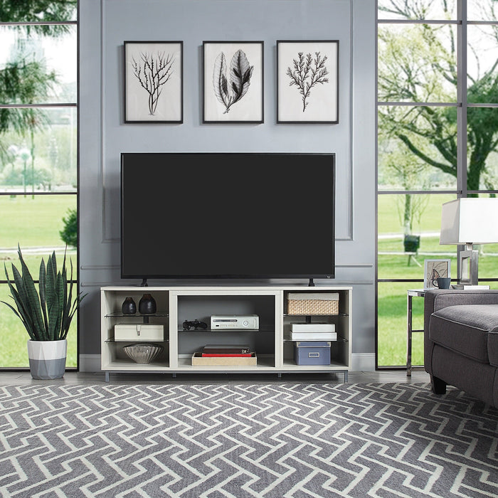 Manhattan Comfort Brighton 60\" TV Stand with Glass Shelves & Media Wire Management - Beige