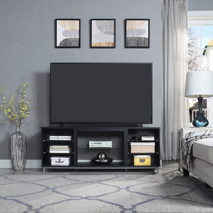 Manhattan Comfort Brighton 60\" TV Stand with Glass Shelves & Media Wire Management - Onyx
