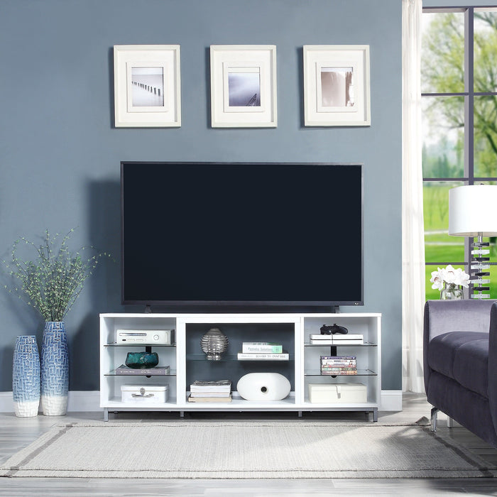 Manhattan Comfort Brighton 60\" TV Stand with Glass Shelves & Media Wire Management - White