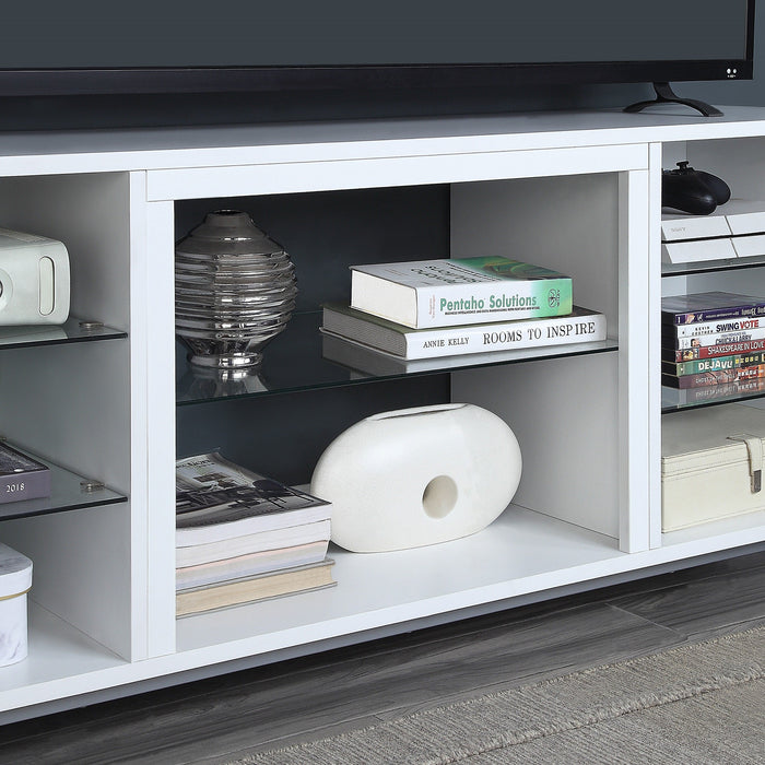 Manhattan Comfort Brighton 60\" TV Stand with Glass Shelves & Media Wire Management - White