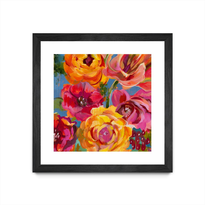\"Spring Bouquet V32\" Matted and Framed Black 36x36 Wall Art