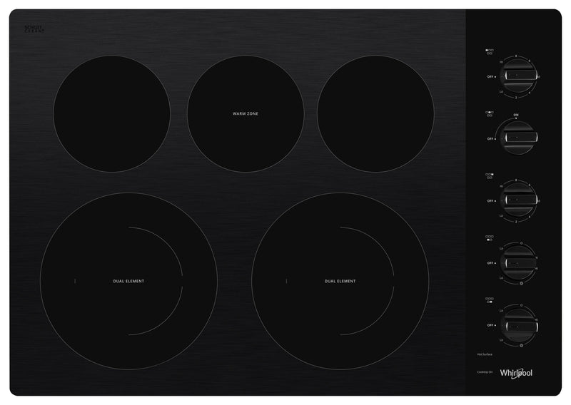 Whirlpool 30\" Electric Ceramic Glass Cooktop with Two Dual Radiant Elements - WCE77US0HB