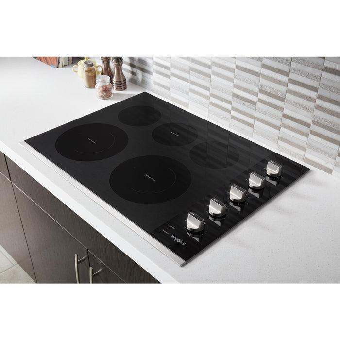Whirlpool 30\" Electric Ceramic Glass Cooktop with Two Dual Radiant Elements - WCE77US0HS