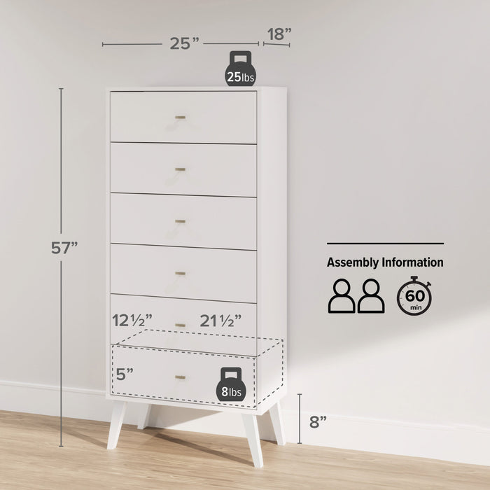 Milo Tall 6-Drawer Chest - White