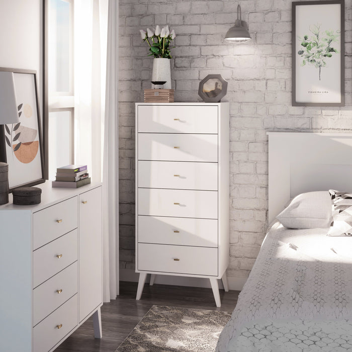 Milo Tall 6-Drawer Chest - White