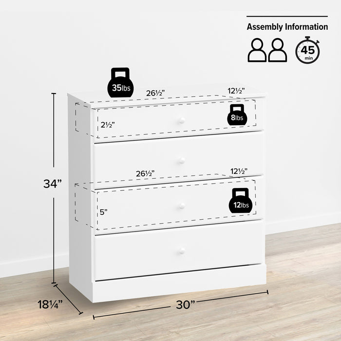 Astrid Kids 4-Drawer Dresser - White