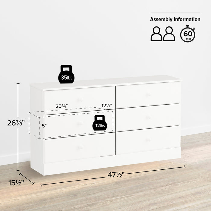 Astrid 6-Drawer Dresser - White