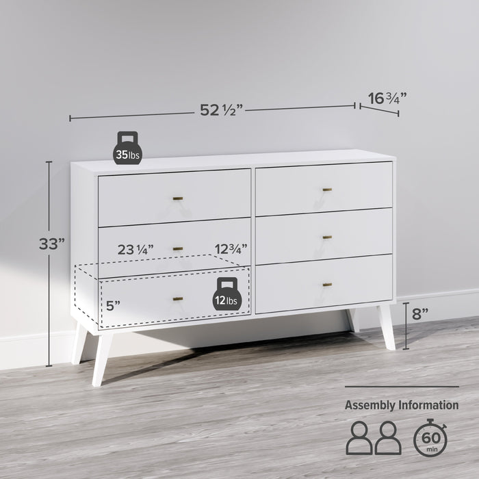 Milo 6-Drawer Dresser - White