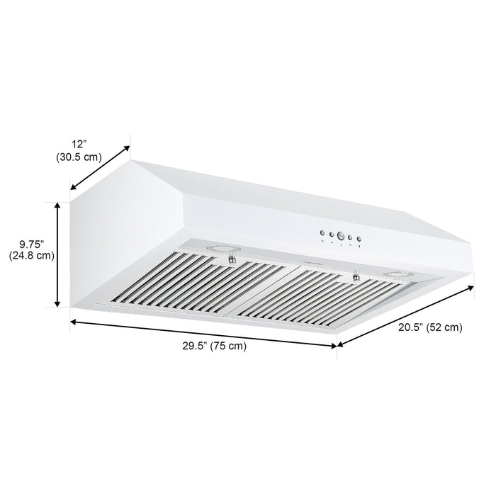 Ancona 30\" Ducted Under Cabinet Range Hood - AN-18042WH