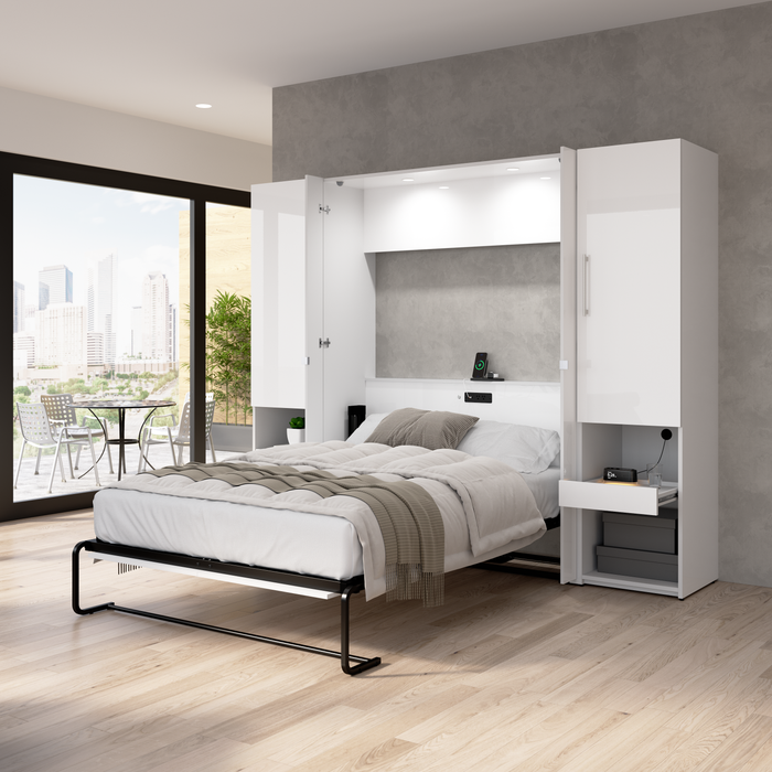 Bestar Avalon Full Murphy Bed & Storage Cabinets with Pull-Out Shelf (101 W)