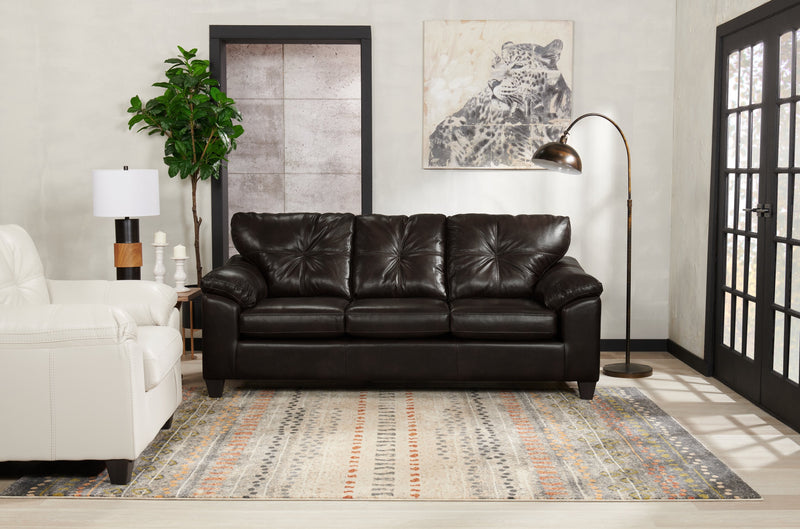 Made in Canada Addison 86\" Leather-Look Fabric Sofa with Removable Seat Cushion and Tufting - Blackberry Black 