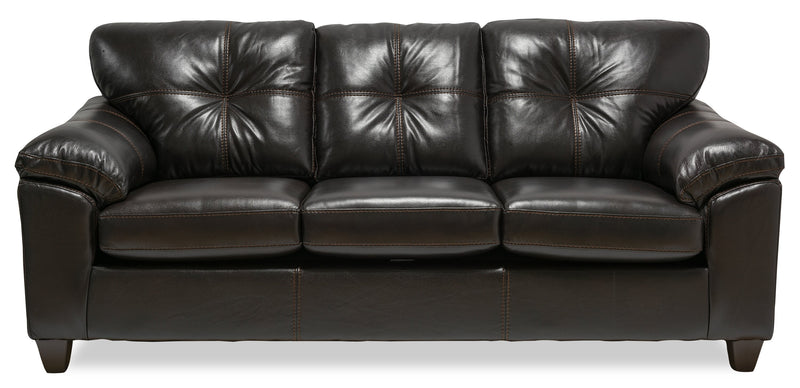 Made in Canada Addison 86\" Leather-Look Fabric Sofa with Removable Seat Cushion and Tufting - Blackberry Black 
