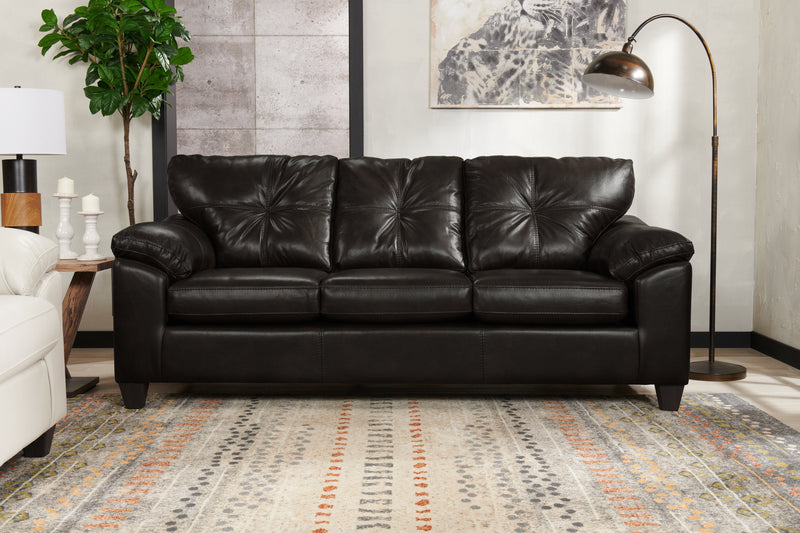 Made in Canada Addison 86\" Leather-Look Fabric Sofa with Removable Seat Cushion and Tufting - Blackberry Black 