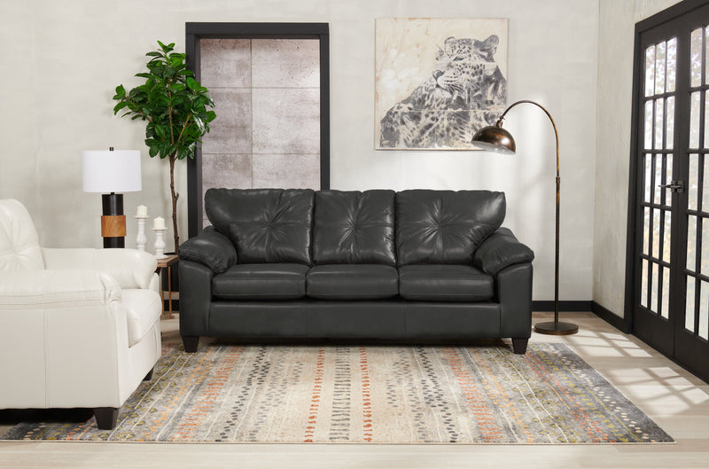 Made in Canada Addison 86\" Leather-Look Fabric Sofa with Tufted Back Cushion - Grey 