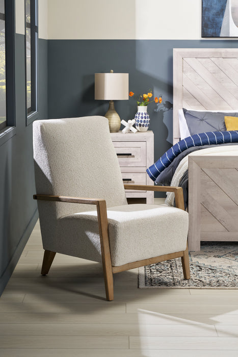 Adley 28\" Alabaster White Chenille Fabric Accent Chair with Wood Armrests and Legs