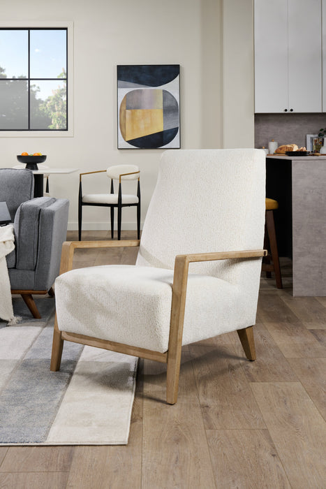 Adley 28\" Alabaster White Chenille Fabric Accent Chair with Wood Armrests and Legs