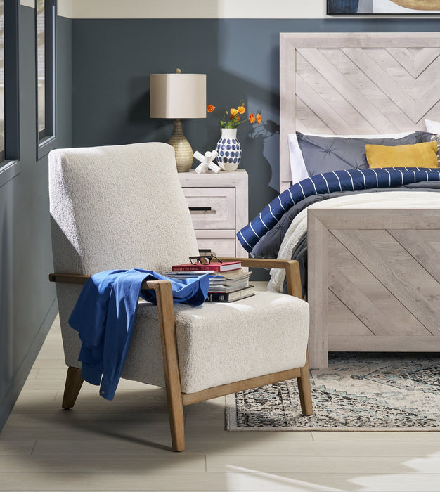 Adley 28\" Alabaster White Chenille Fabric Accent Chair with Wood Armrests and Legs