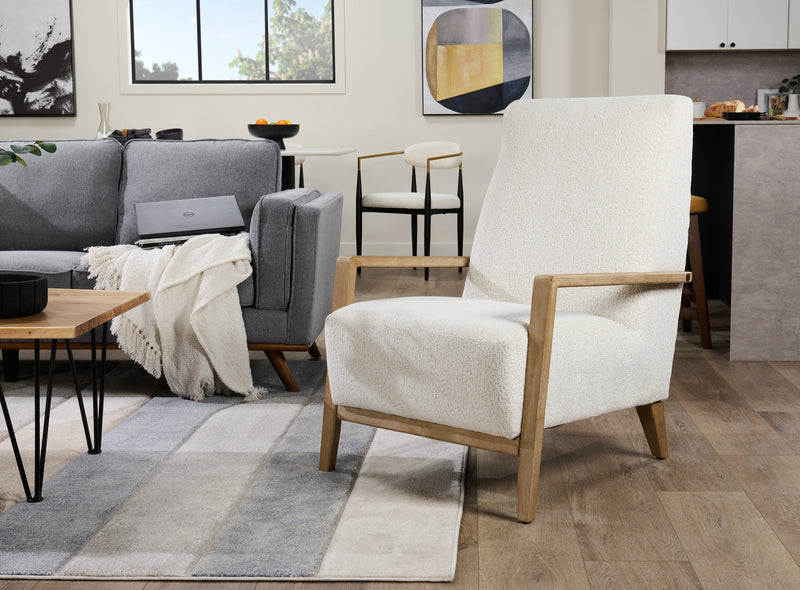 Adley 28\" Alabaster White Chenille Fabric Accent Chair with Wood Armrests and Legs