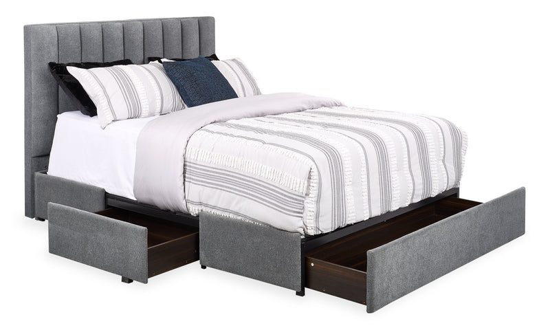 Amos Charcoal Upholstered Storage Bed with Channel Headboard - Queen