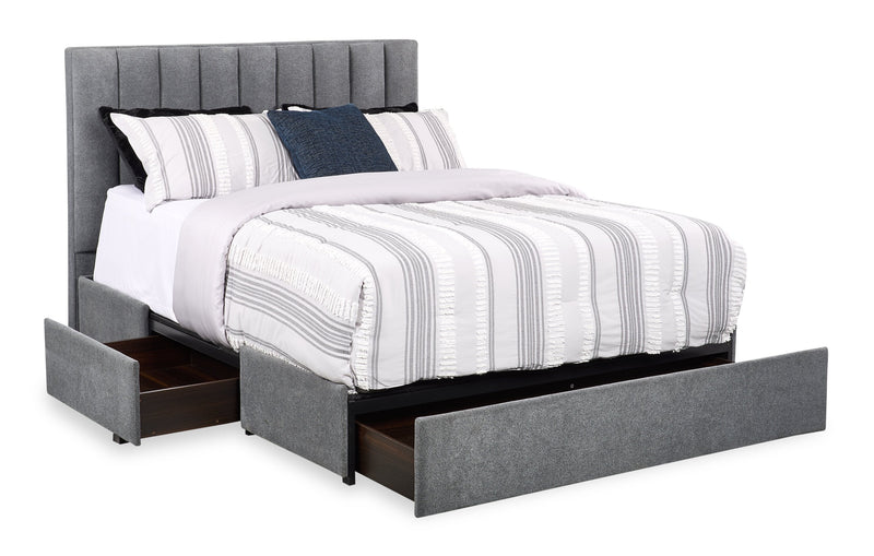 Amos Charcoal Upholstered Storage Bed with Channel Headboard - Queen