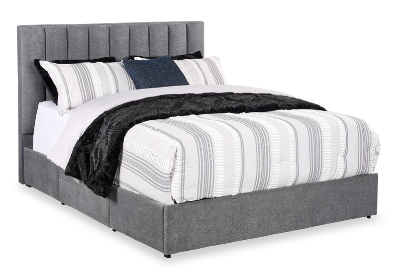 Amos Charcoal Upholstered Storage Bed with Channel Headboard - Queen