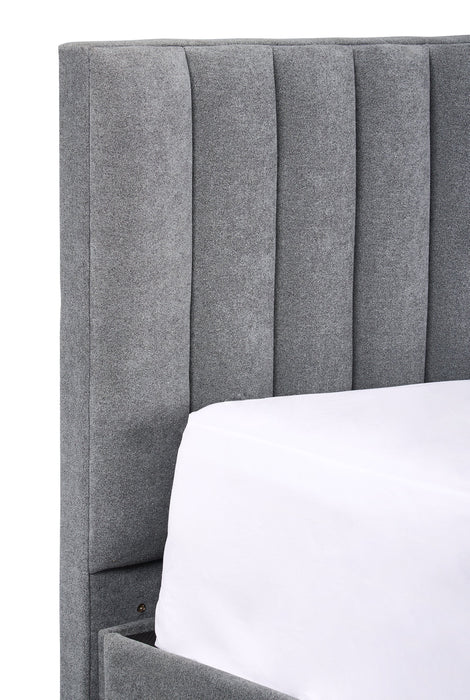 Amos Charcoal Upholstered Storage Bed with Channel Headboard - Queen