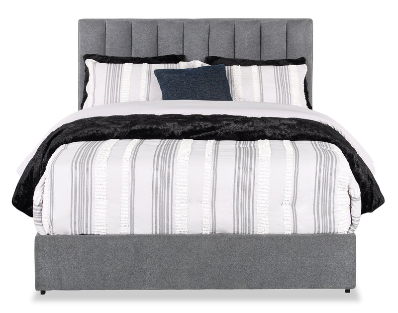 Amos Charcoal Upholstered Storage Bed with Channel Headboard - Queen