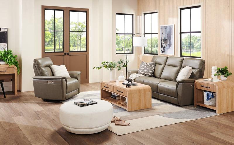 Chateau d’Ax Angelo 84.25\" Genuine Leather Power Reclining Sofa with Power Headrests - Grey