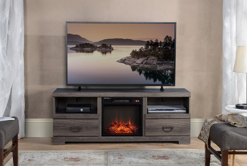 Asher 60\" TV Stand with Log Fireplace
