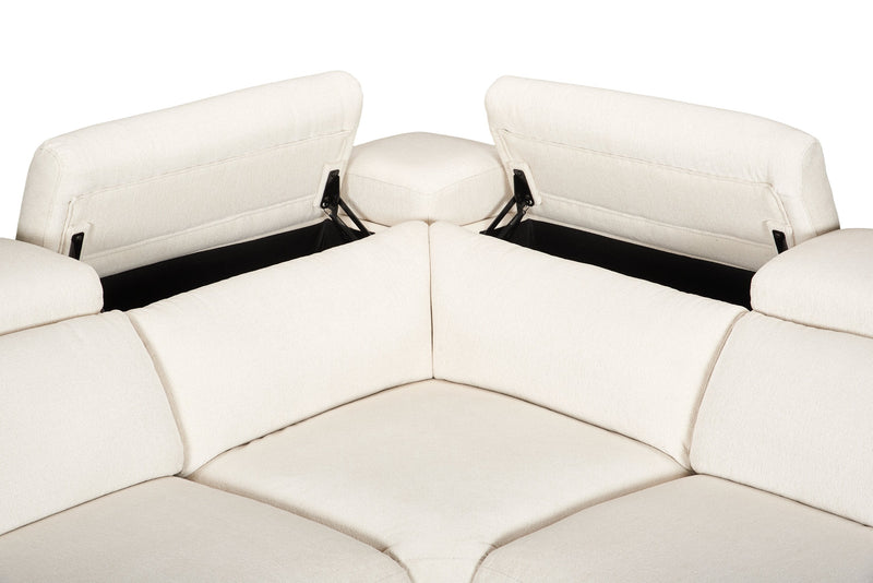 Cindy Crawford Home Aspen 3-Piece Power Reclining Sectional with Adjustable Headrests and USB Port - Alabaster