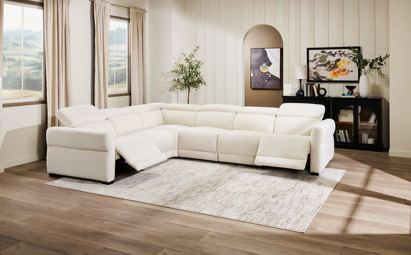 Cindy Crawford Home Aspen 4-Piece Power Reclining Sectional with Armless Chair - Alabaster 