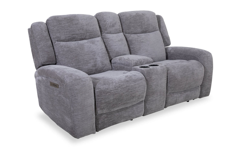 Atlantis 72\" Dove Grey Fabric Power Reclining Loveseat with Dual Cupholders, Storage Console and USB Port 