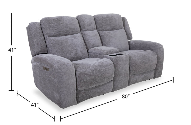 Atlantis 72\" Dove Grey Fabric Power Reclining Loveseat with Dual Cupholders, Storage Console and USB Port 